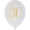 Image de Santex verjaardag leeftijd ballonnen 30 jaar - 8x stuks - wit/goud - 23 cm - Feestartikelen