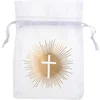 Image de SANTEX - 6 witte organza zakjes ceremonie goud met kruis 7,5 x 10 cm