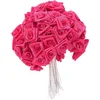 Image de HOBI - 48 mini satijnen roosjes fuchsia 1 x 8 cm op steel voor bruiloft