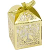 Image de HOBI - 10 metallic-gouden kartonnen doosjes met hart en duiven 5 x 7,5 cm voor suikerbonen