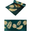 Image de CHAKS - Tafelloper van groen fluweel met gouden bladeren 28 cm x 3 m tropisch-chic