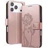Image de Zanae, Portemonnee Hoesje Geschikt voor Apple iPhone 17 Pro Max Premium Design Bloemen Vlinder, Rose goud