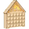 Image de HOMCOM Houten Huis Adventskalender, Vulbare Adventskalender met 24 Lades en 5 LED-lampjes, Herbruikbare Kerstdecoratie, Cadeau voor Kinderen en Volwassenen, 26,6 x 6 x 30 cm, Naturel
