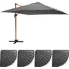 Image de Oviala - Verstelbare parasol 3x3m en 4 grijze verzwaarde tegels met houtlook - Brescia