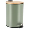 Image de Tendance Badkamer prullenbak/afvalbak Bamboo vibe - soft close - olijfgroen - 3 liter - metaal