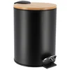 Image de Tendance Badkamer prullenbak/afvalbak Bamboo vibe - soft close - zwart - 3 liter - metaal