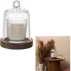 Image de Geurkaars met Glazen Stolp & Acaciahouten Voet   Brume des Bois Bosgeur   Luxe Decoratieve Kaars Ø11 x 15 cm   Witte Kaars met Glazen Cloche   Woondecoratie