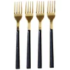Image de Home Deco Factory Gebaksvorkjes - 4x stuks - zwart/goud - RVS - 15 cm - vorken - dessert vorkjes