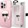 Image de Transparant Roze hoesje van Karl Lagerfeld - Hardcase Backcover - iPhone 13 Pro Max - Glitter - Karl's head