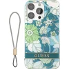 Image de GUESS, Hoesje geschikt voor Apple iPhone 13 Pro - Flowers met Nylon Koord, Blauw