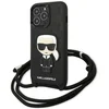 Image de Karl Lagerfeld KLHCP13LCMNIPK iPhone 13 Pro / 13 6.1" hardcase zwart/zwart Leren monogrampatch en koord Iconik