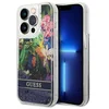 Image de Guess Flower Liquid Glitter - Etui voor iPhone 14 Pro Max - Blauw - Bloemenpatroon - Glitters