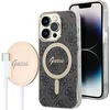 Image de GUESS, Bundel hoesjes Geschikt voor Apple iPhone 14 Pro Magsafe 4G en draadloze oplader Qi Magsafe 15W, Grijs