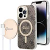 Image de GUESS, Bundel hoesje Geschikt voor Apple iPhone 14 Pro Max Magsafe 4G en Qi 15W draadloze oplader, Bruin