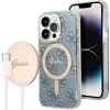 Image de GUESS, Bundel hoesje Geschikt voor Apple iPhone 14 Pro Max Magsafe 4G en Qi 15W draadloze oplader, Blauw