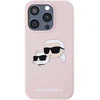 Image de Karl Lagerfeld, Hoesje Geschikt voor Apple iPhone 15 Pro Max MagSafe van Vloeibaar Siliconen Karl en Choupette Patroon, Roze
