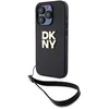 Image de DKNY, Geschikt voor Apple iPhone 15 Pro Max hoesje met metallic logo en polsbandje, Zwart
