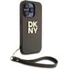 Image de DKNY, Hoesje geschikt voor iPhone 14 Pro - met Metalen Logo & Polskoord, Bruin
