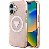 Image de Guess IML Metal Glitter - iPhone 16 Hoesje - MagSafe Compatibel - Roze - Elegante 4G Circle
