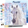 Image de Figured'Art Mini Schilderen op Nummer Volwassenen 20x20cm met lijst Paard en witte bloemen - Klein Formaat Creatieve Hobby Kit DIY Art Nummer Compleet