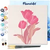 Image de Figured'Art Mini Schilderen op Nummer Volwassenen 20x20cm met lijst 3 roze tulpen - Klein Formaat Creatieve Hobby Kit DIY Art Nummer Compleet