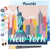 Image de Figured'Art Mini Schilderen op Nummer Volwassenen 20x20cm met lijst Reisposter New York Statue of Liberty - Klein Formaat Creatieve Hobby Kit DIY Art Nummer Compleet