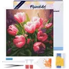 Image de Figured'Art Mini Diamond Painting set Volwassenen 25x25 cm met lijst Mooie Roze Tulpen - 5D DIY Art full drill ronde diamant - Canvas al ingelijst