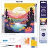 Image de Figured'Art Mini Diamond Painting set Volwassenen 25x25 cm Kleurrijke Zonsondergang bij het Meer - 5D DIY Art full drill ronde diamant - Opgerold canvas
