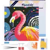 Image de Figured'Art Mini Diamond Painting set Volwassenen 25x25 cm met lijst Flamingo Abstracte Pop-Art - 5D DIY Art full drill ronde diamant - Canvas al ingelijst