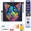 Image de Figured'Art Mini Diamond Painting set Volwassenen 25x25 cm Neon Hond Abstracte Pop-Art - 5D DIY Art full drill ronde diamant - Opgerold canvas
