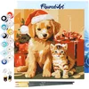Image de Figured'Art Mini Schilderen op Nummer Volwassenen 20x20cm met lijst Kerstkat en -hond - Klein Formaat Creatieve Hobby Kit DIY Art Nummer Compleet