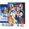 Image de Figured'Art Diamond Painting set Volwassenen 40x50 cm met lijst Kleurrijke Abstracte Wolf - 5D DIY Art full drill vierkante diamant - Canvas al ingelijst