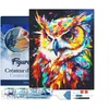 Image de Figured'Art Diamond Painting set Volwassenen 40x50 cm met lijst Kleurrijke Abstracte Uil - 5D DIY Art full drill vierkante diamant - Canvas al ingelijst