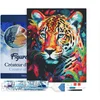 Image de Figured'Art Diamond Painting set Volwassenen 40x50 cm met lijst Kleurrijke Abstracte Luipaard - 5D DIY Art full drill vierkante diamant - Canvas al ingelijst