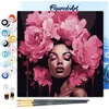 Image de Figured'Art Mini Schilderen op Nummer Volwassenen 20x20cm met lijst Pioenroos Haar Dame - Klein Formaat Creatieve Hobby Kit DIY Art Nummer Compleet