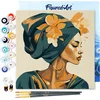 Image de Figured'Art Mini Schilderen op Nummer Volwassenen 20x20cm met lijst Vrouw met bloemen tulband - Klein Formaat Creatieve Hobby Kit DIY Art Nummer Compleet