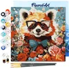 Image de Figured'Art Mini Schilderen op Nummer Volwassenen 20x20cm met lijst Fantasie rode panda en bloemen - Klein Formaat Creatieve Hobby Kit DIY Art Nummer Compleet