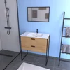 Image de Ensemble meuble de salle de bain 80x45cm style industriel couleur chene naturel - vasque blanche