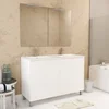 Image de Meuble Salle de Bains 120 cm Laqué Blanc 4 Portes, Vasque, Miroirs 60x80 et Réglettes Led - XENOS