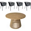 Image de sweeek - Ronde eettafel van acaciahout, binnen/buiten + 4 stoelen van touw en staal