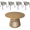 Image de sweeek - Ronde eettafel van acaciahout, binnen/buiten + 4 stoelen van touw en staal