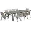 Image de sweeek - Uitschuifbare tuintafel van aluminium en textileen, 10 stoelen, waarvan 2 met armleuning, 290 x 100 x 75 cm
