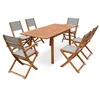 Image de sweeek - Almeria houten tuinset, 120-180cm rechthoekige tafel, 2 fauteuils en 4 eucalyptus en textilene stoelen