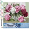 Image de Figured'Art Schilderen op Nummer Volwassenen canvas Mooie pioenrozen in transparante vaas - Handwerk acrylverf Kit DIY Compleet - 40x50cm zonder frame