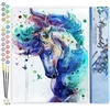 Image de Figured'Art Schilderen op Nummer Volwassenen canvas Paard in het blauw - Handwerk acrylverf Kit DIY Compleet - 40x50cm zonder frame