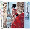 Image de Figured'Art Schilderen op Nummer Volwassenen canvas Mooie vrouw en Eiffeltoren - Handwerk acrylverf Kit DIY Compleet - 40x50cm zonder frame