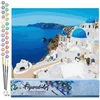 Image de Figured'Art Schilderen op Nummer Volwassenen canvas Griekenland Zeezicht - Handwerk acrylverf Kit DIY Compleet - 40x50cm zonder frame