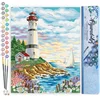 Image de Figured'Art Schilderen op Nummer Volwassenen canvas Vuurtoren op een mooie dag - Handwerk acrylverf Kit DIY Compleet - 40x50cm zonder frame
