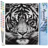 Image de Figured'Art Schilderen op Nummer Volwassenen canvas Tijgerkop zwart-wit - Handwerk acrylverf Kit DIY Compleet - 40x50cm zonder frame
