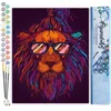 Image de Figured'Art Schilderen op Nummer Volwassenen canvas Leeuw met zonnebril - Handwerk acrylverf Kit DIY Compleet - 40x50cm zonder frame